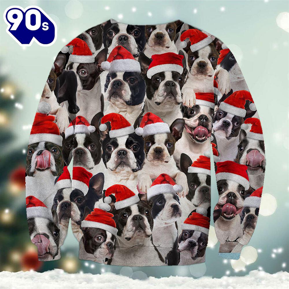 Boston Terrier Merry Christmas Ugly Premium Sweater Boston Terrier Merry Christmas Ugly Premium Sweater