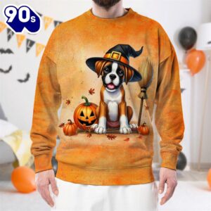 Boxer Dog In Spooky Autumn Halloween 3D Shirt  For Man And Women
