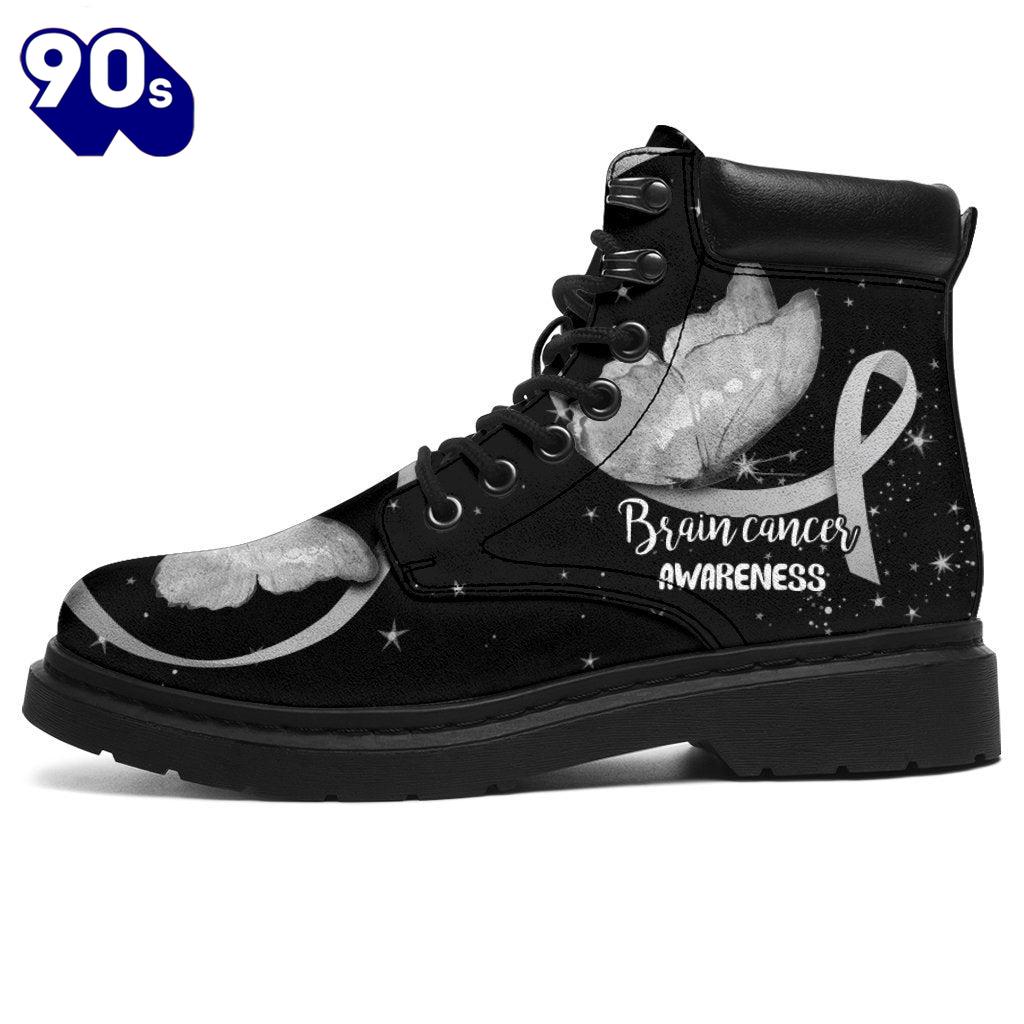Brain Cancer Awareness Leather Boots Ribbon Butterfly Shoes Brain Cancer Awareness Leather Boots Ribbon Butterfly Shoes