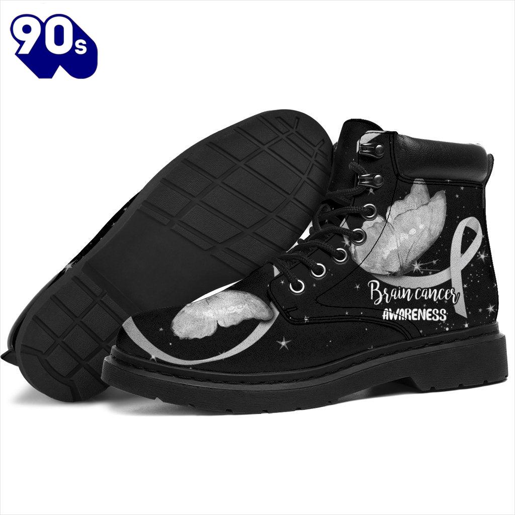 Brain Cancer Awareness Leather Boots Ribbon Butterfly Shoes Brain Cancer Awareness Leather Boots Ribbon Butterfly Shoes