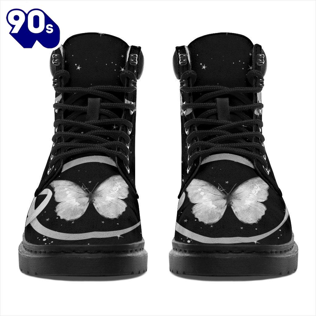 Brain Cancer Awareness Leather Boots Ribbon Butterfly Shoes Brain Cancer Awareness Leather Boots Ribbon Butterfly Shoes