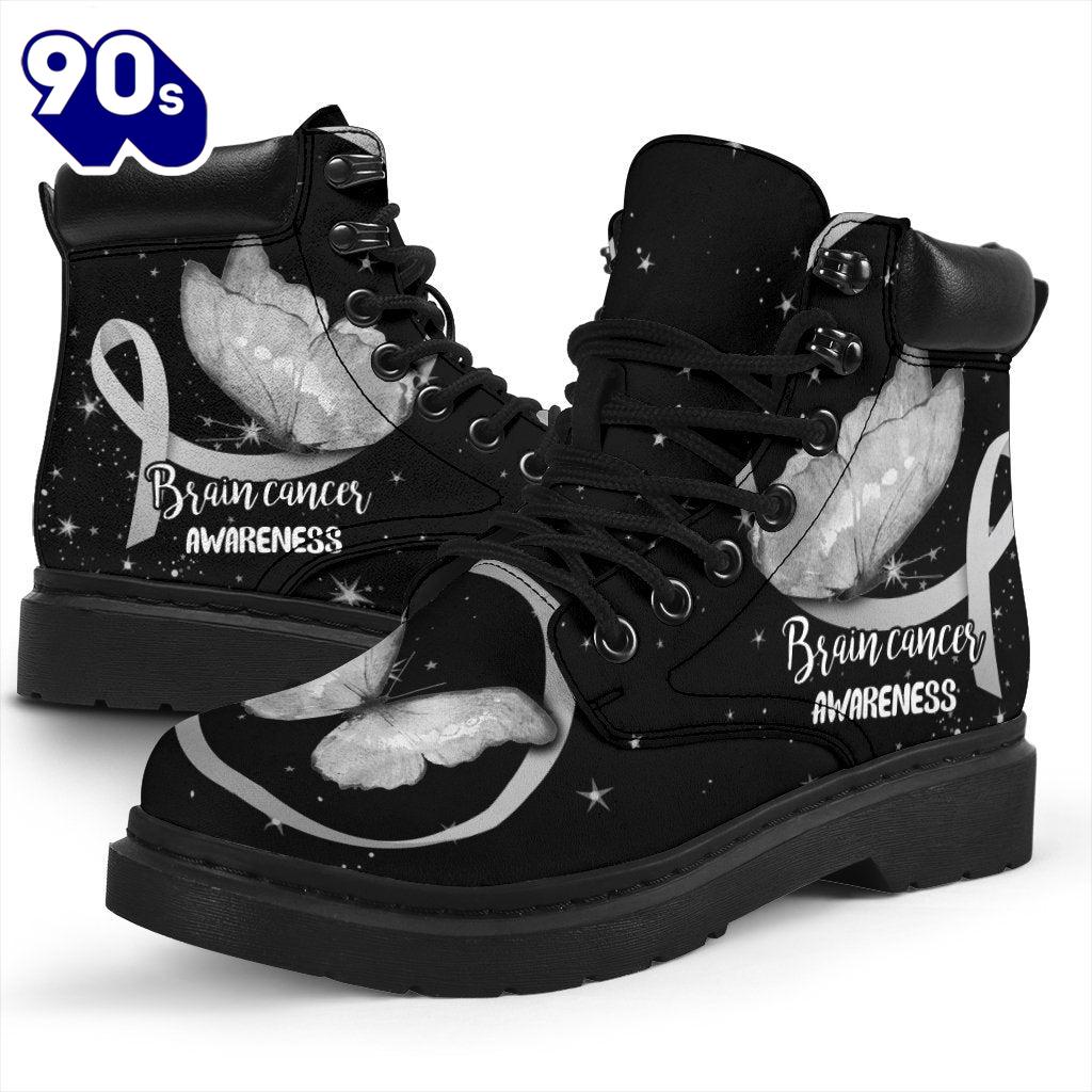 Brain Cancer Awareness Leather Boots Ribbon Butterfly Shoes Brain Cancer Awareness Leather Boots Ribbon Butterfly Shoes