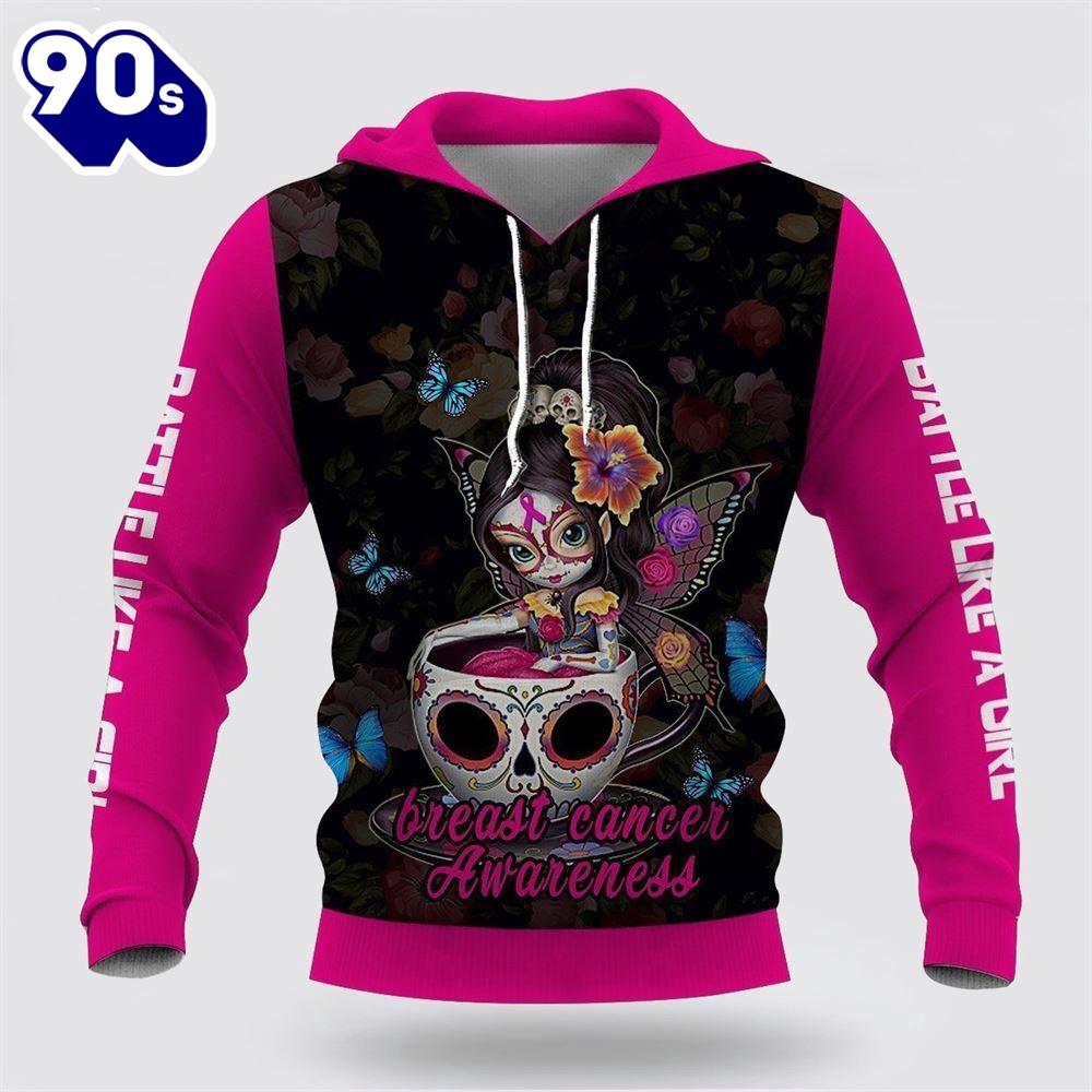 Breast Cancer Awareness Girl Battle Fairy Sugar Skull Pink Hoodie Breast Cancer Awareness Girl Battle Fairy Sugar Skull Pink Hoodie