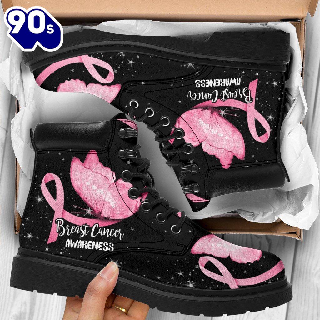 Breast Cancer Awareness Leather Boots Ribbon Butterfly Shoes Breast Cancer Awareness Leather Boots Ribbon Butterfly Shoes