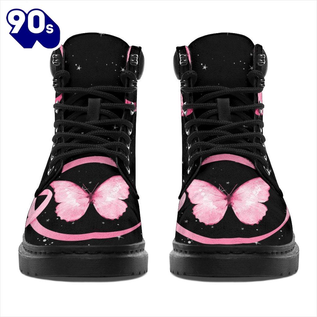 Breast Cancer Awareness Leather Boots Ribbon Butterfly Shoes Breast Cancer Awareness Leather Boots Ribbon Butterfly Shoes