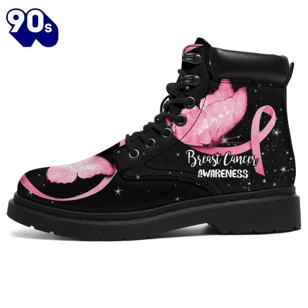 Breast Cancer Awareness Leather Boots Ribbon Butterfly Shoes Breast Cancer Awareness Leather Boots Ribbon Butterfly Shoes