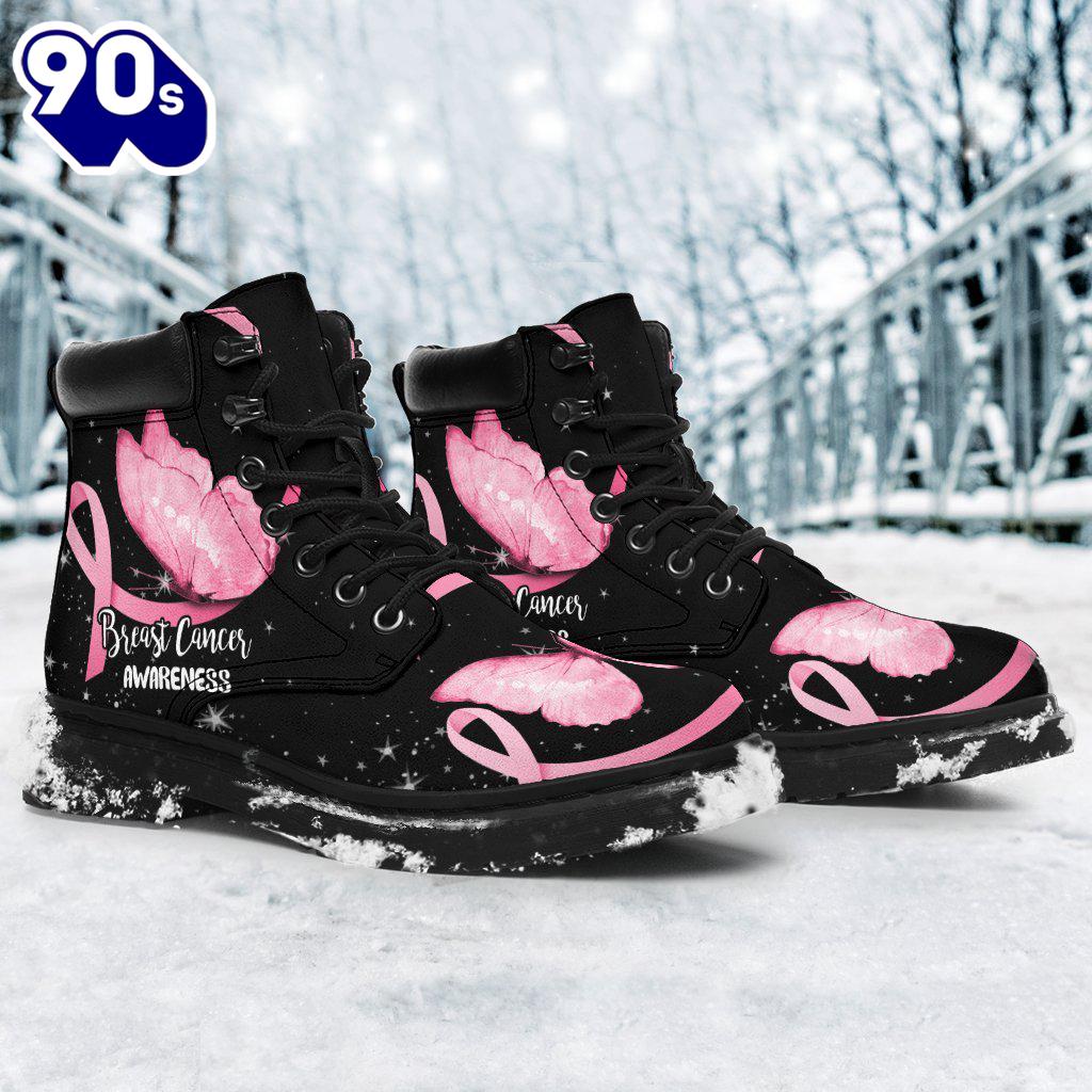 Breast Cancer Awareness Leather Boots Ribbon Butterfly Shoes Breast Cancer Awareness Leather Boots Ribbon Butterfly Shoes