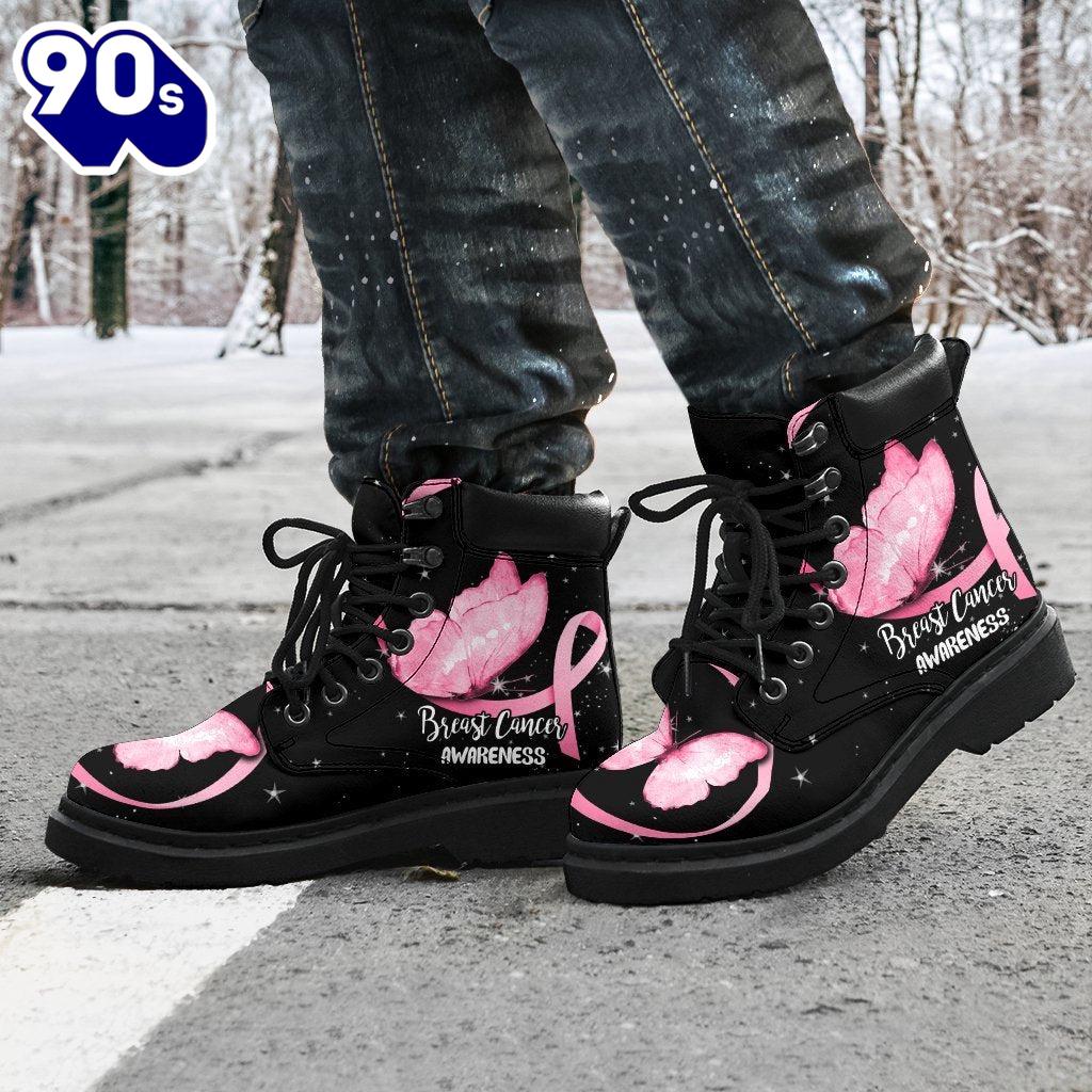 Breast Cancer Awareness Leather Boots Ribbon Butterfly Shoes Breast Cancer Awareness Leather Boots Ribbon Butterfly Shoes