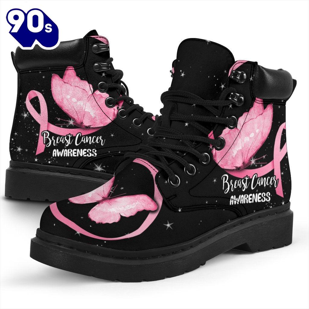 Breast Cancer Awareness Leather Boots Ribbon Butterfly Shoes Breast Cancer Awareness Leather Boots Ribbon Butterfly Shoes