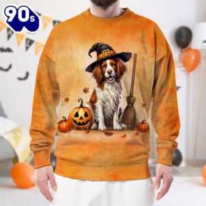 Brittany Dog In Spooky Autumn Halloween 3D Shirt  For Man And Women