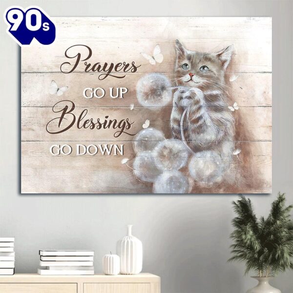 Brown Cat Drawing Canvas Dandelion Field Canvas Cat Lover Prayers Go Up Blessings Go Down Canvas Wall Art  Gift Christmas