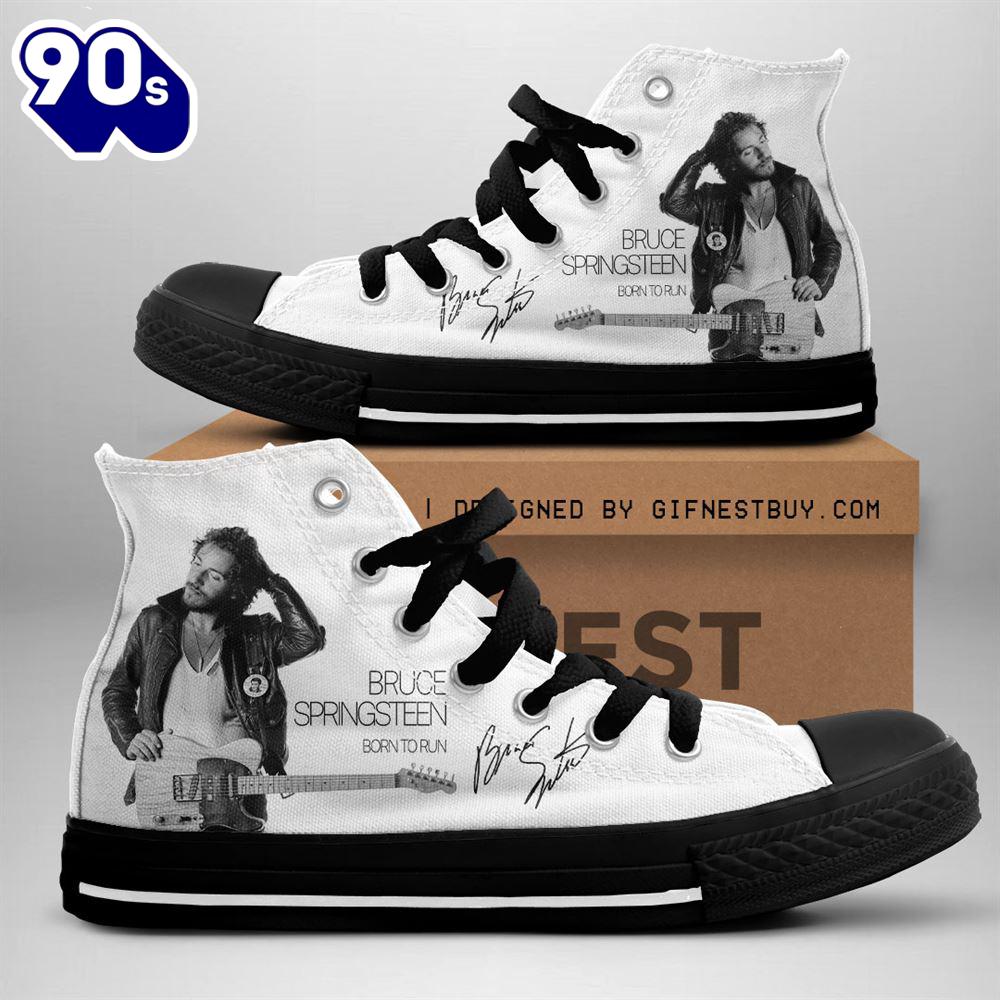 Bruce Springsteen Born To Run Shoes, Bruce Springsteen High Top Canvas Shoes For Fans Bruce Springsteen Born To Run Shoes, Bruce Springsteen High Top Canvas Shoes For Fans