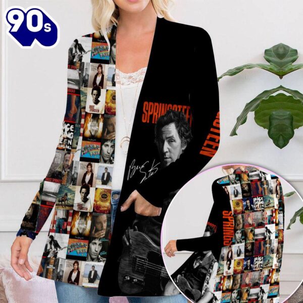 Bruce Springsteen Women’s Patch Pocket Cardigan For Fans