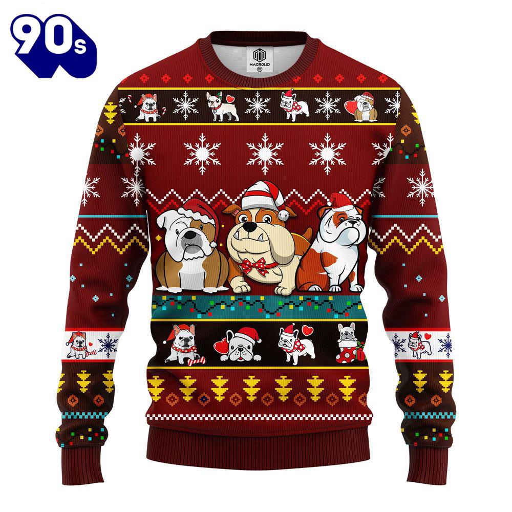 Bull Dog Cartoon Noel Mc Ugly Christmas Red Brown Bull Dog Cartoon Noel Mc Ugly Christmas Red Brown