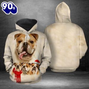 Bulldog Christmas Hoodie All Over Print  , Pet Christmas 3d Shirt