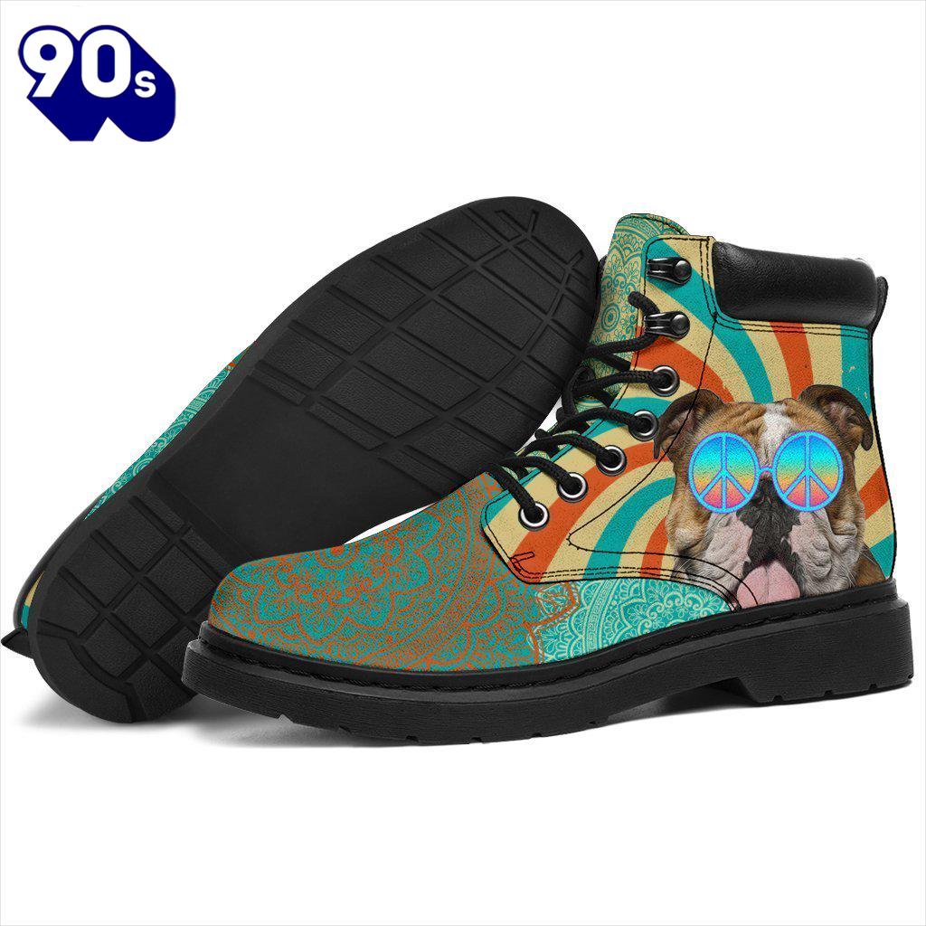 Bulldog Dog Leather Boots Shoes Funny Hippie Style Bulldog Dog Leather Boots Shoes Funny Hippie Style