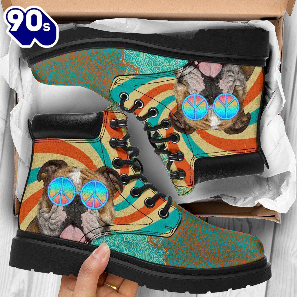 Bulldog Dog Leather Boots Shoes Funny Hippie Style Bulldog Dog Leather Boots Shoes Funny Hippie Style