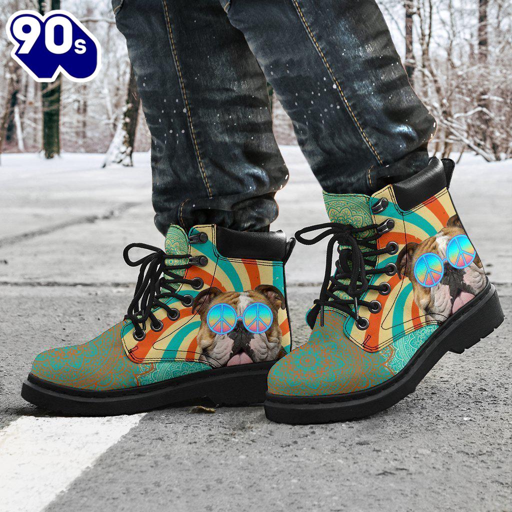 Bulldog Dog Leather Boots Shoes Funny Hippie Style Bulldog Dog Leather Boots Shoes Funny Hippie Style