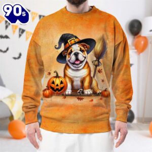 Bulldog In Spooky Autumn Halloween 3D Shirt  For Man And Women