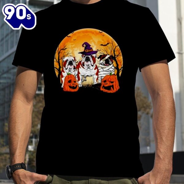 Bulldog Mummy Witch Dog Moon Ghosts Halloween Day T-shirts For Man And Women