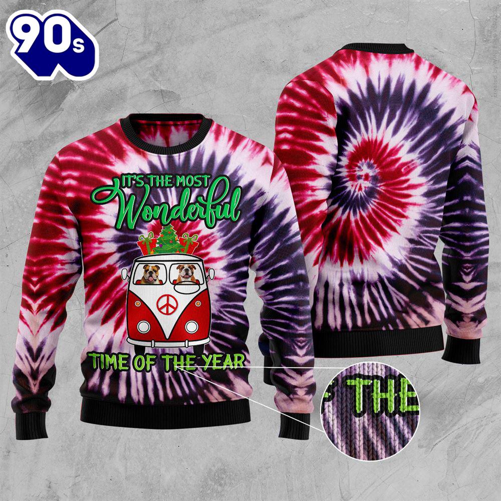 Bulldog Tie Dye Ugly Christmas Sweater Bulldog Tie Dye Ugly Christmas Sweater