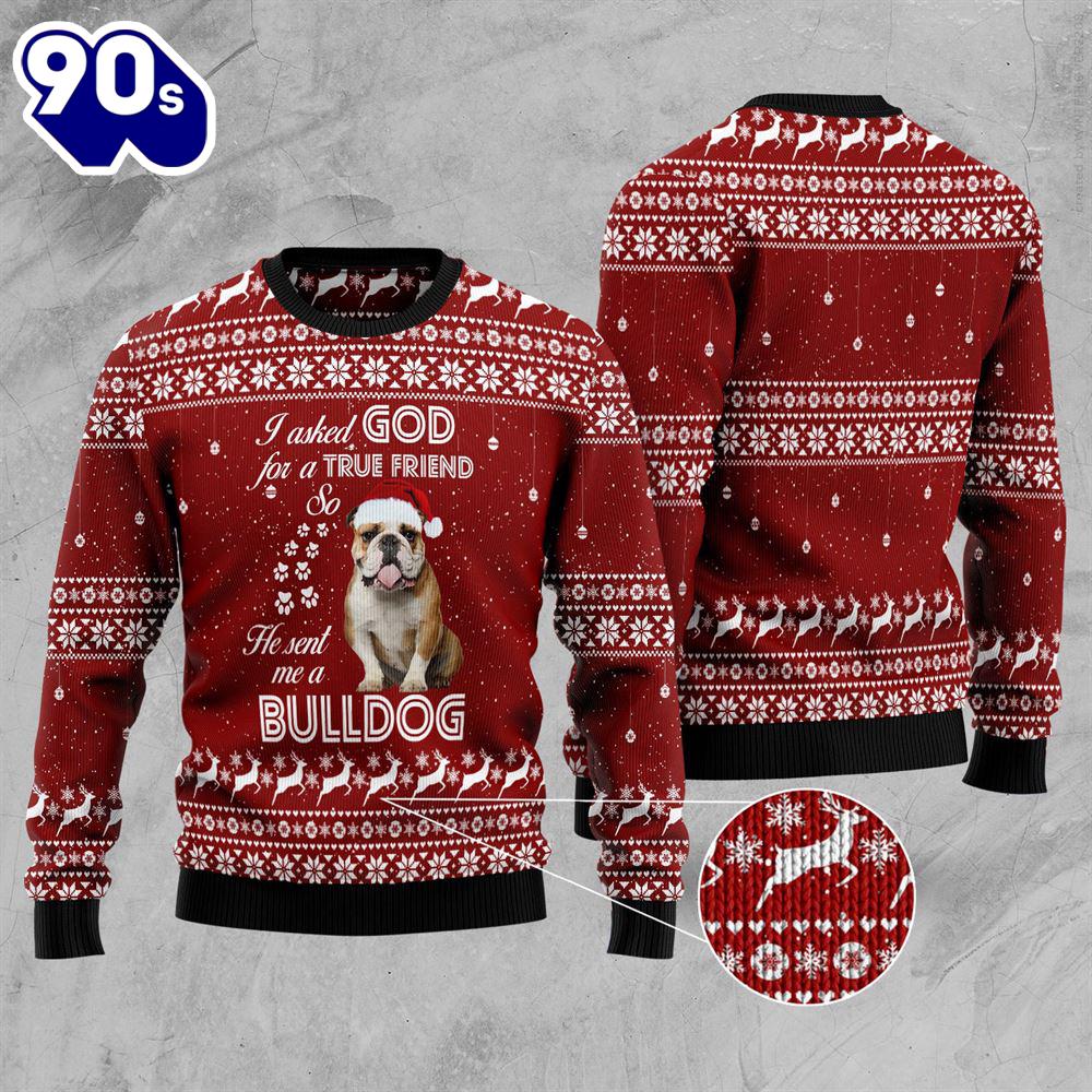 Bulldog True Friend Ugly Christmas Sweater Bulldog True Friend Ugly Christmas Sweater