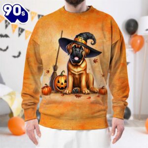 Bullmastiff Dog In Spooky Autumn…