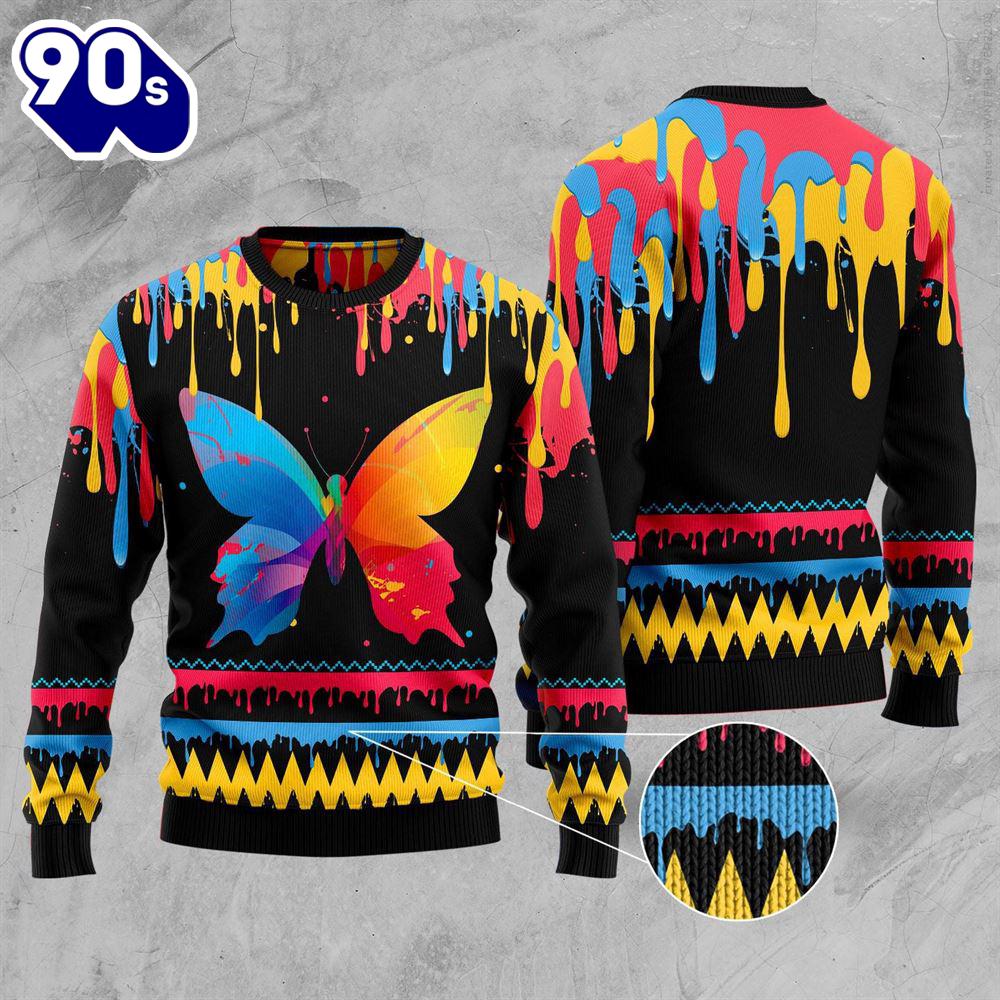 Christmas 2024 Butterfly Colorful Beauty Ugly Christmas Sweater Christmas 2024 Butterfly Colorful Beauty Ugly Christmas Sweater