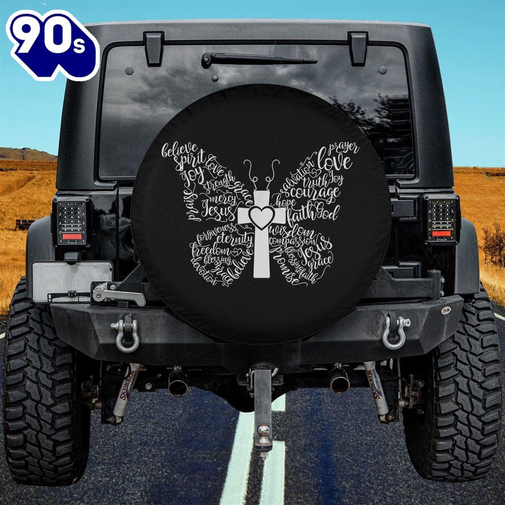 Butterfly Cross Christian Butterfly Jesus Christian Spare Tire Cover - Christian Tire Cover Car Decor Butterfly Cross Christian Butterfly Jesus Christian Spare Tire Cover - Christian Tire Cover Car Decor
