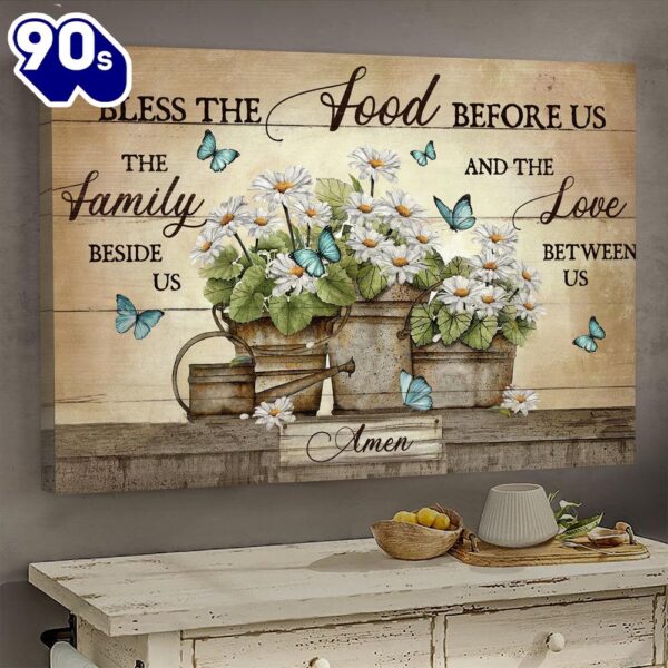 Butterfly Daisy Flower Vase Jesus Bless The Food Before Us Canvas Wall Art   Gift Christmas