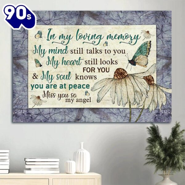 Butterfly Drawing White Flower Painting My Heart Still Looks For You Heaven Canvas Wall Art  Gift Christmas