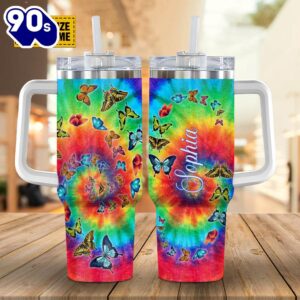 Christian Butterfly Tie Dye Customized Stanley Tumbler 40oz