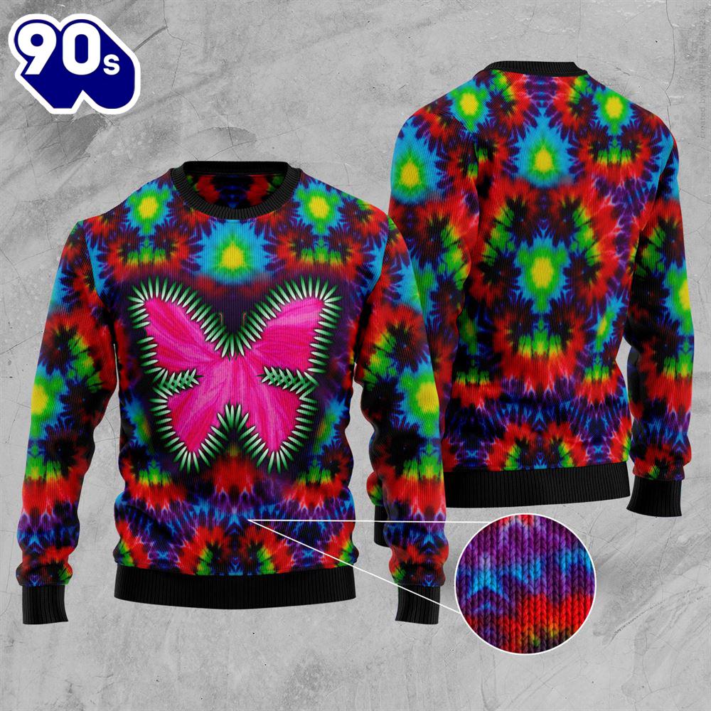 Christmas 2024 Butterfly Tie Dye Ugly Christmas Sweater Christmas 2024 Butterfly Tie Dye Ugly Christmas Sweater