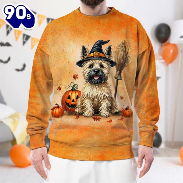 Cairn Terrier Dog In Spooky Autumn Halloween 3D Shirt  For Man And Women