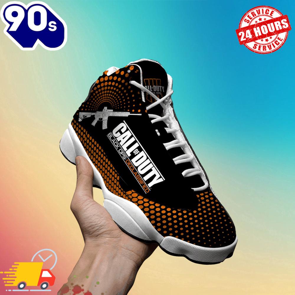 Call Of Duty Round Orange Dots In Black Air Jordan 13 Sneaker Call Of Duty Round Orange Dots In Black Air Jordan 13 Sneaker