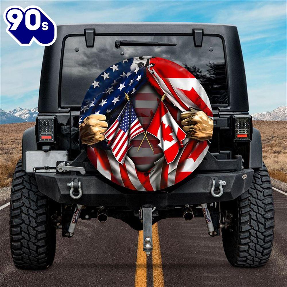 Canadian American Flag Spare Tire Cover Canadian American Flag Spare Tire Cover