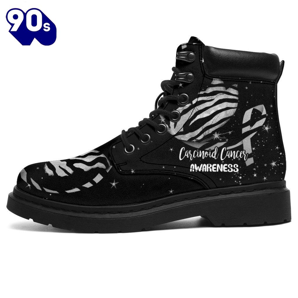 Carcinoid Cancer Awareness Leather Boots Ribbon Butterfly Shoes Carcinoid Cancer Awareness Leather Boots Ribbon Butterfly Shoes