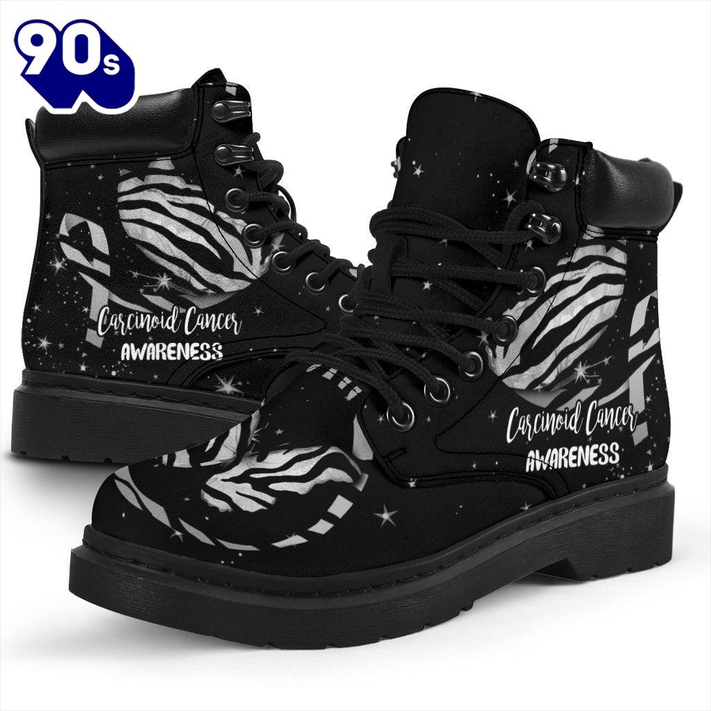 Carcinoid Cancer Awareness Leather Boots Ribbon Butterfly Shoes Carcinoid Cancer Awareness Leather Boots Ribbon Butterfly Shoes