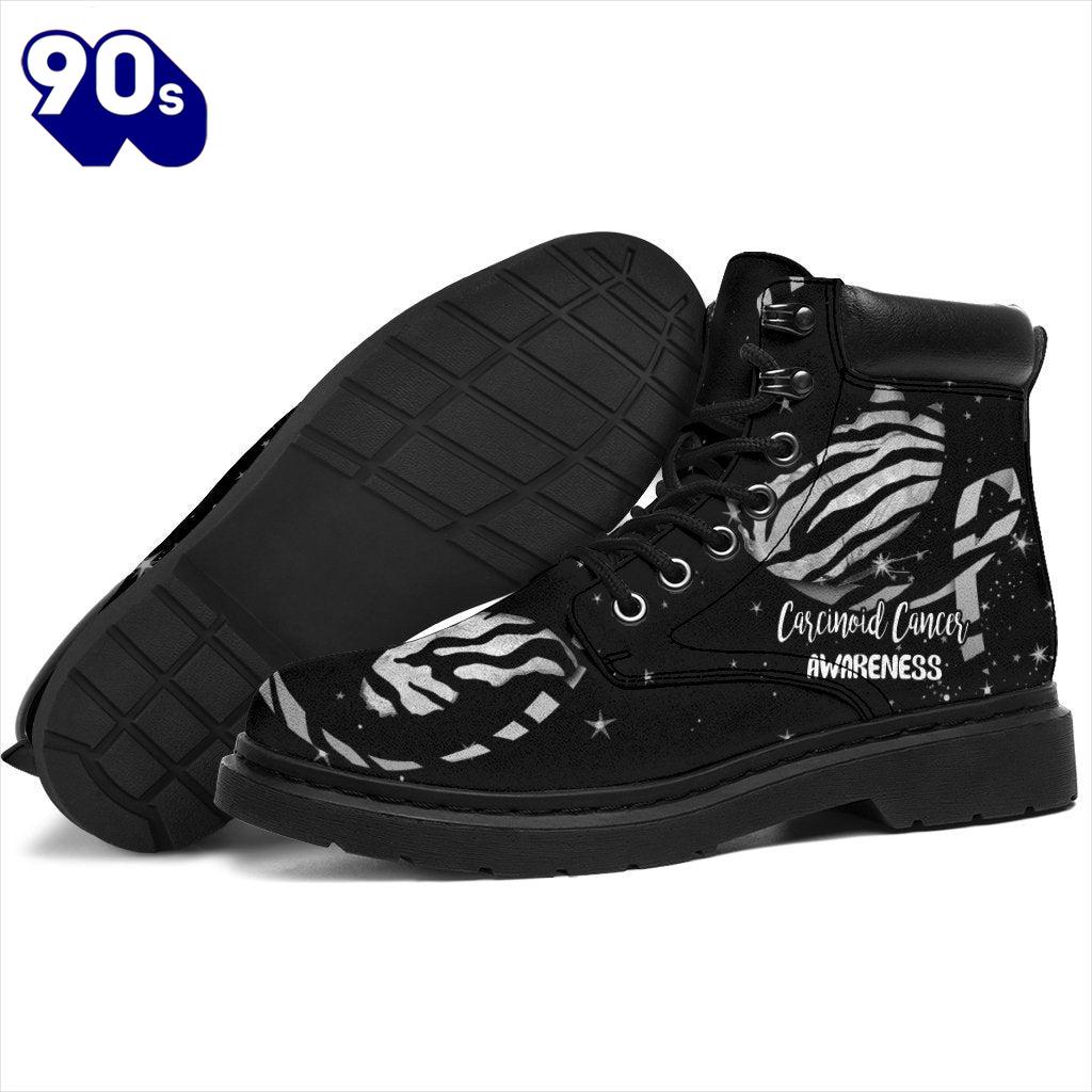 Carcinoid Cancer Awareness Leather Boots Ribbon Butterfly Shoes Carcinoid Cancer Awareness Leather Boots Ribbon Butterfly Shoes