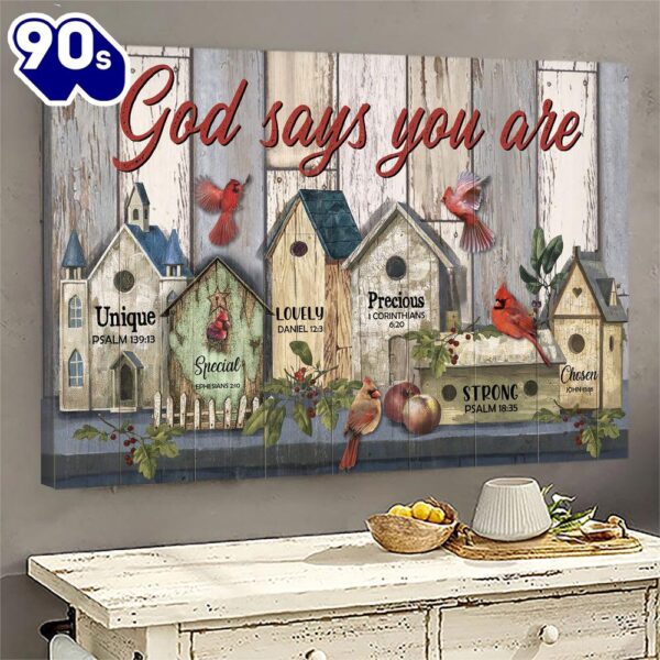 Cardinal Painting Vintage Bird House God Says You Are Canvas Wall Art   Gift Christmas