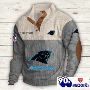 Carolina Panthers Button Up Shirts Stand Collar Long Sleeve Shirt Elbow Patches