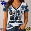 Carolina Panthers NFL Football Flowers Team Pride V Neck T Shirt, NFL Fan V Neck Shirt