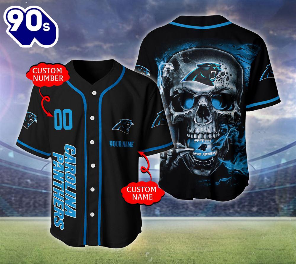 Carolina Panthers NFL Skull Logo Personalized Baseball Jersey Carolina Panthers NFL Skull Logo Personalized Baseball Jersey