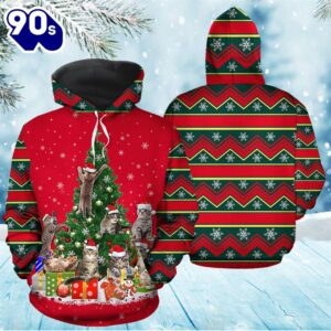 Cat Christmas Treechristmas Hoodie All Over Print  , Pet Christmas 3d Shirt