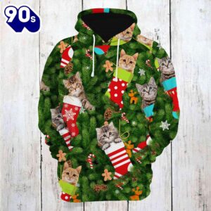 Cat Socks Christmas Hoodie All Over Print  , Pet Christmas 3d Shirt