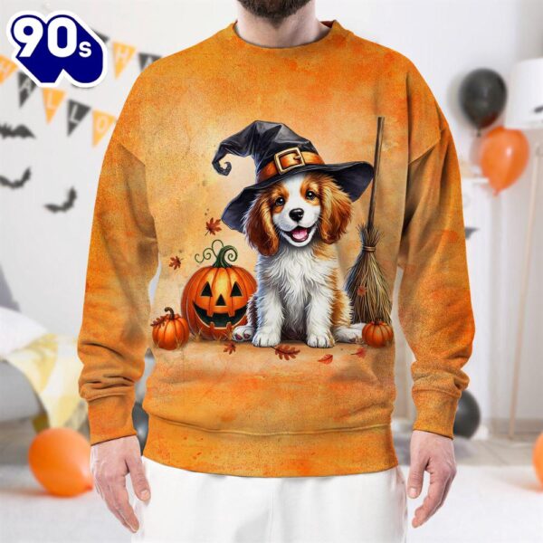 Cavalier King Charles Spaniel Dog In Spooky Autumn Halloween 3D Shirt  For Man And Women