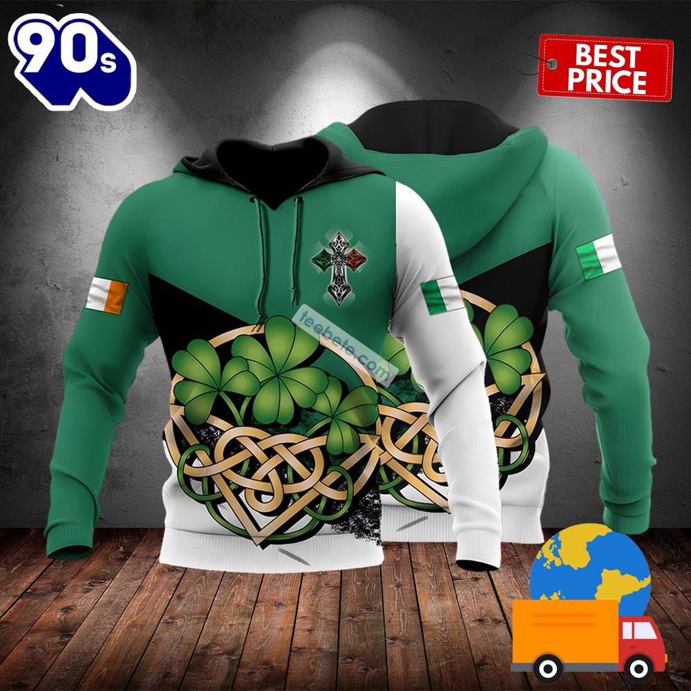Celtic Cross Shamrock St Patrick Green 3D Design Hoodie 2025 Celtic Cross Shamrock St Patrick Green 3D Design Hoodie 2025