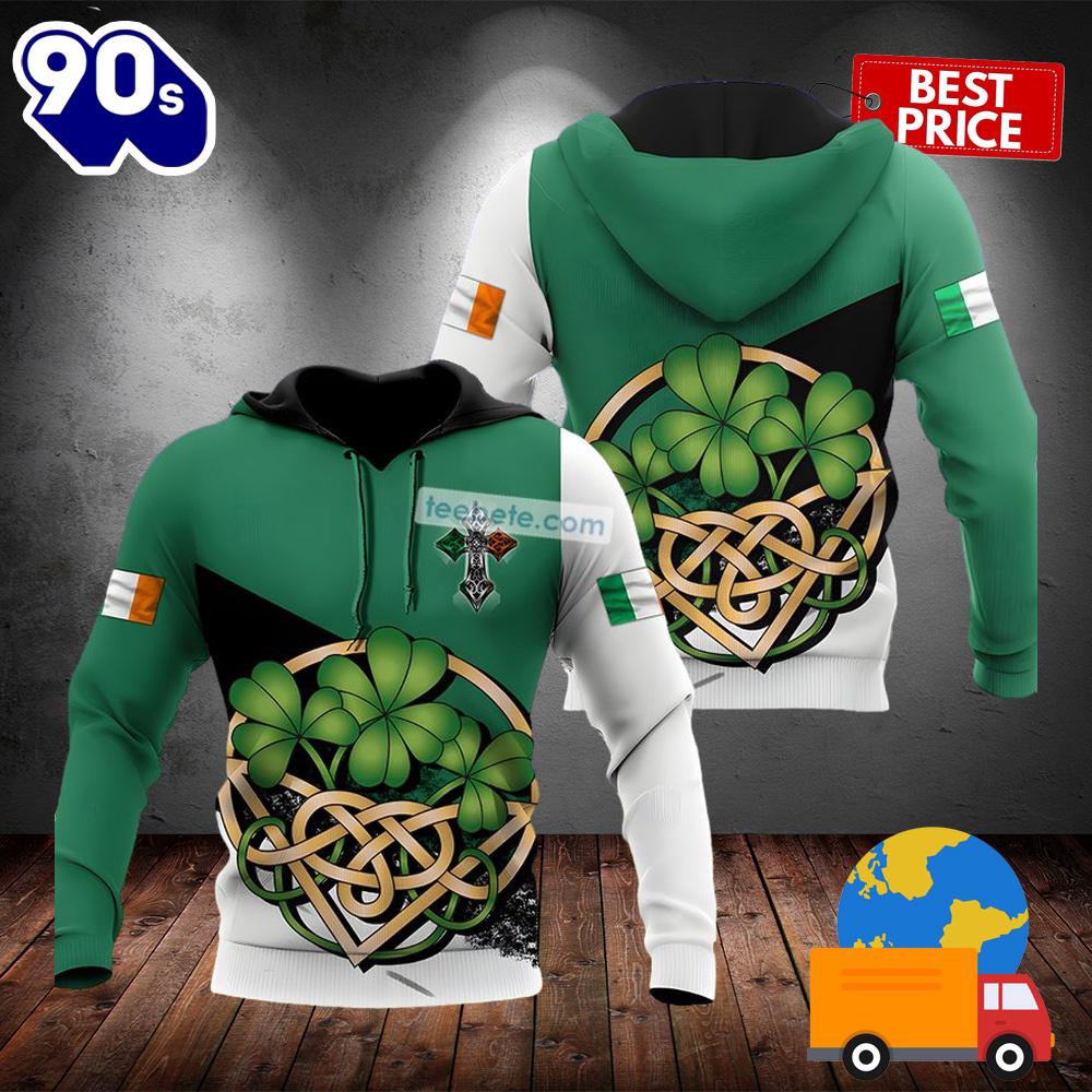Celtic Cross Shamrock St Patrick Green 3D Design Hoodie 2025 Celtic Cross Shamrock St Patrick Green 3D Design Hoodie 2025