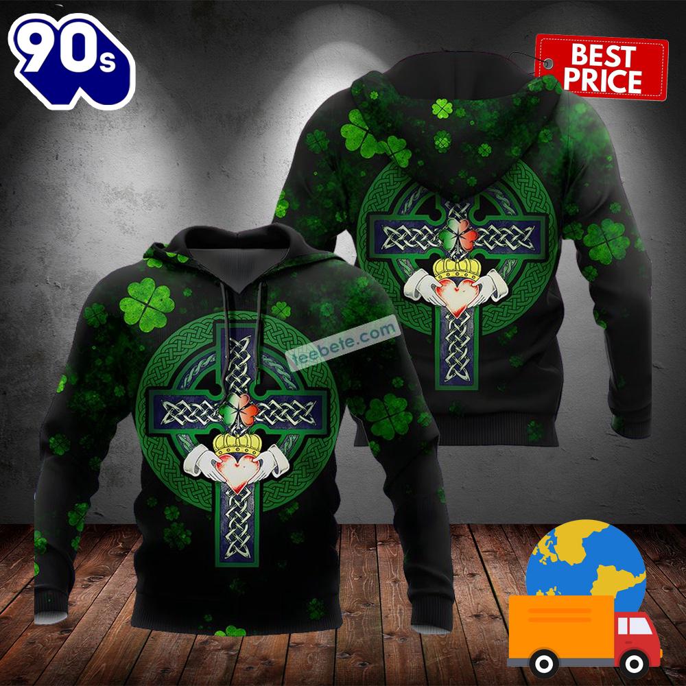 Celtic Cross Shamrock St Patricks Day Black 3D Horror Hoodie 2025 Celtic Cross Shamrock St Patricks Day Black 3D Horror Hoodie 2025