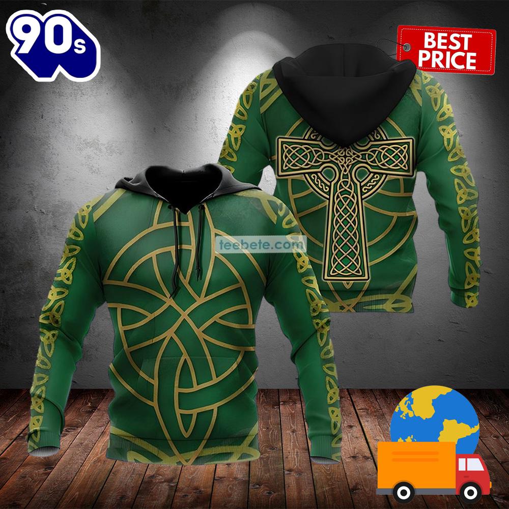 Celtic Cross St Patricks Day Green 3D Art Hoodie 2025 Celtic Cross St Patricks Day Green 3D Art Hoodie 2025